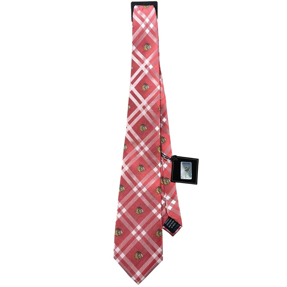Chicago Blackhawks Neck Tie Mens One Size Red NHL Hockey Eagles Wings Plaid